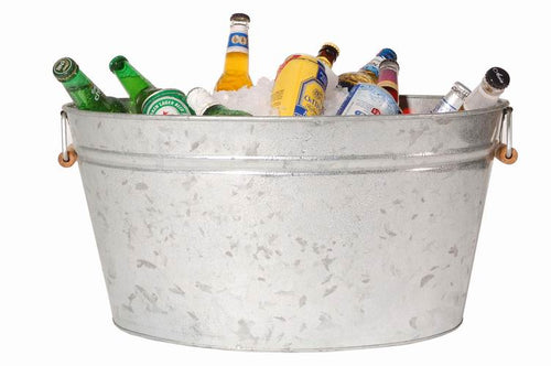 Galvanized bucket with ice and drinks