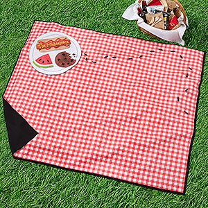 Red and white checkered picnic blanket