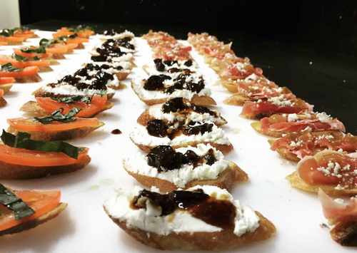 Assorted crostini on a table