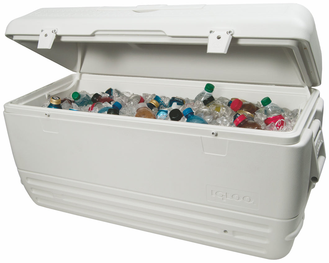 Cooler filled with ice and soft drinks